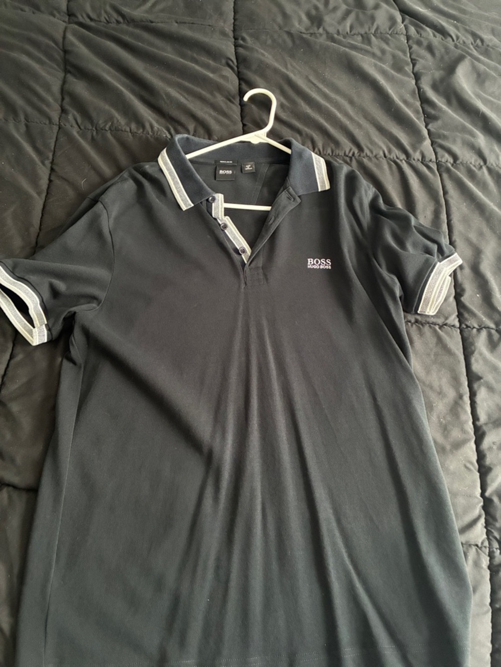 BOSS Black Polo with Contrast Light Gray Trim Size XL ( fits medium)